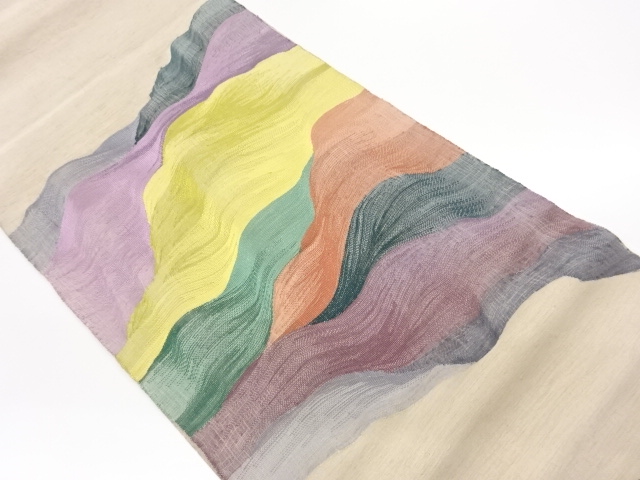 JAPANESE FUKURO OBI / WOVEN ABSTRACT WAVY STRIPE